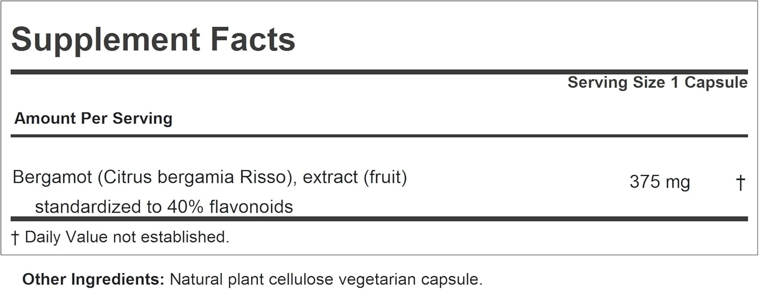 ANDREW LESSMAN Bergamot 375mg - 60 Cápsulas - Extracto Estandarizado de Alta Potencia. Sin Aditivos. Cápsulas Pequeñas y Fáciles de Tragar