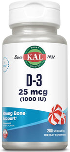 KAL Vitamina D3 1000 UI Masticable con Sabor a Menta – 200 Comprimidos