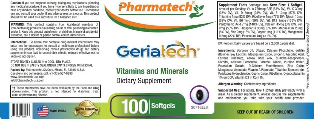 Multivitamínico para Mayores de 60 con Vitaminas y Minerales, para Mujeres y Hombres, con Vitamina B12, Fácil de Tragar, 100 Cápsulas Blandas - Pharmatech