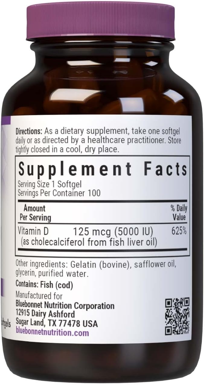 Bluebonnet Nutrition Vitamina D3 2000 IU, 100 Softgels