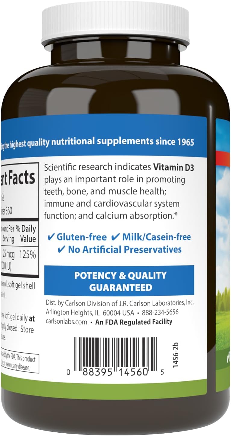 Carlson Vitamina D3 1000 IU (25 mcg) - 360 Cápsulas Blandas