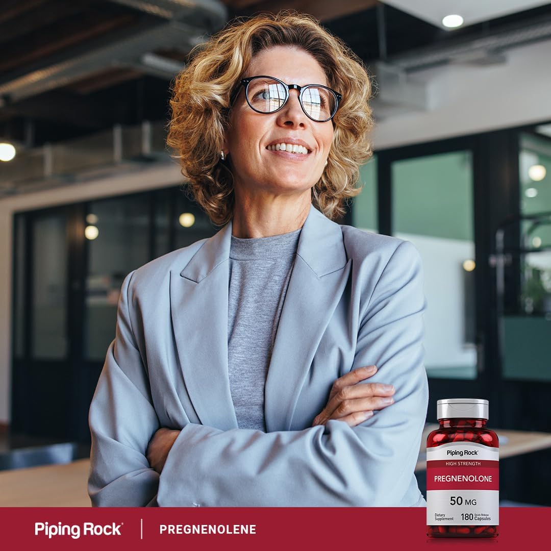 Piping Rock Pregnenolona 50 mg | 180 Cápsulas | Suplemento para Apoyo Hormonal | Sin OGM, Sin Gluten