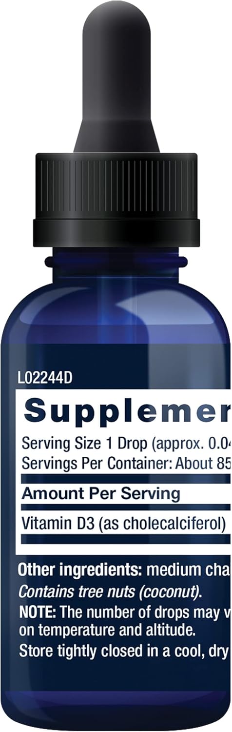 Life Extension Vitamina D3 Líquida, 50 mcg (2000 UI), Sin Sabor, Sin Gluten, No OGM, 29.57 ml