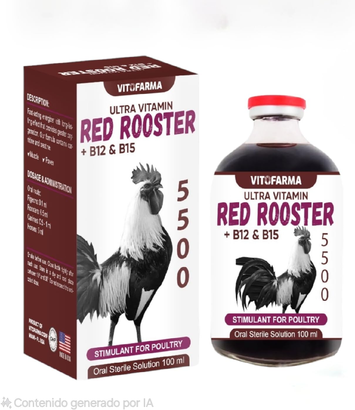 VITOFARMA B12 5500 100 ml – Suplemento de Vitamina B12 para Gallos y Aves de Corral – Apoyo Energético Nutricional – Solo para Uso Animal