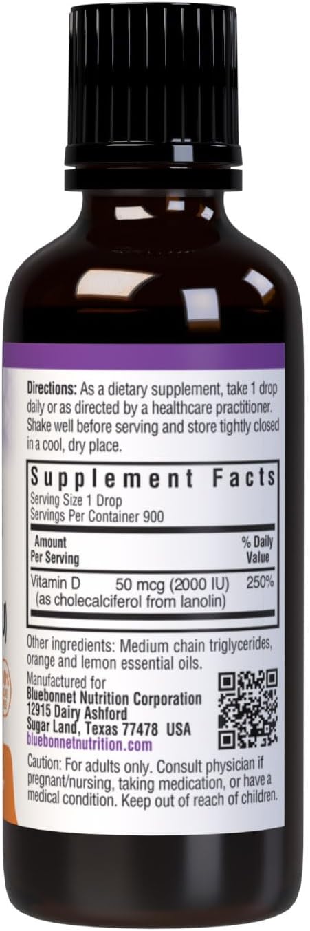 Bluebonnet Vitamin D3 2000IU Liquid Drops - Citrus Flavor - 30 ml