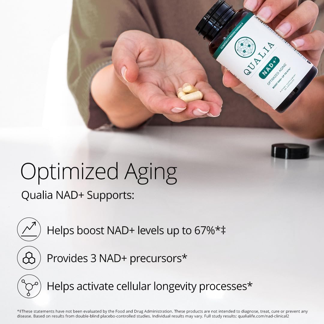 Qualia NAD+ Suplemento — Nicotinamida Ribósido (NIAGEN), Niacina, Niacinamida (1 Mes)