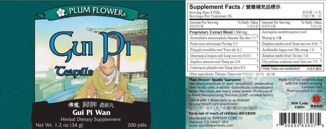 Gui Pi (Gui Pi Wan) - Economy Size 1000 Pills - Plum Flower