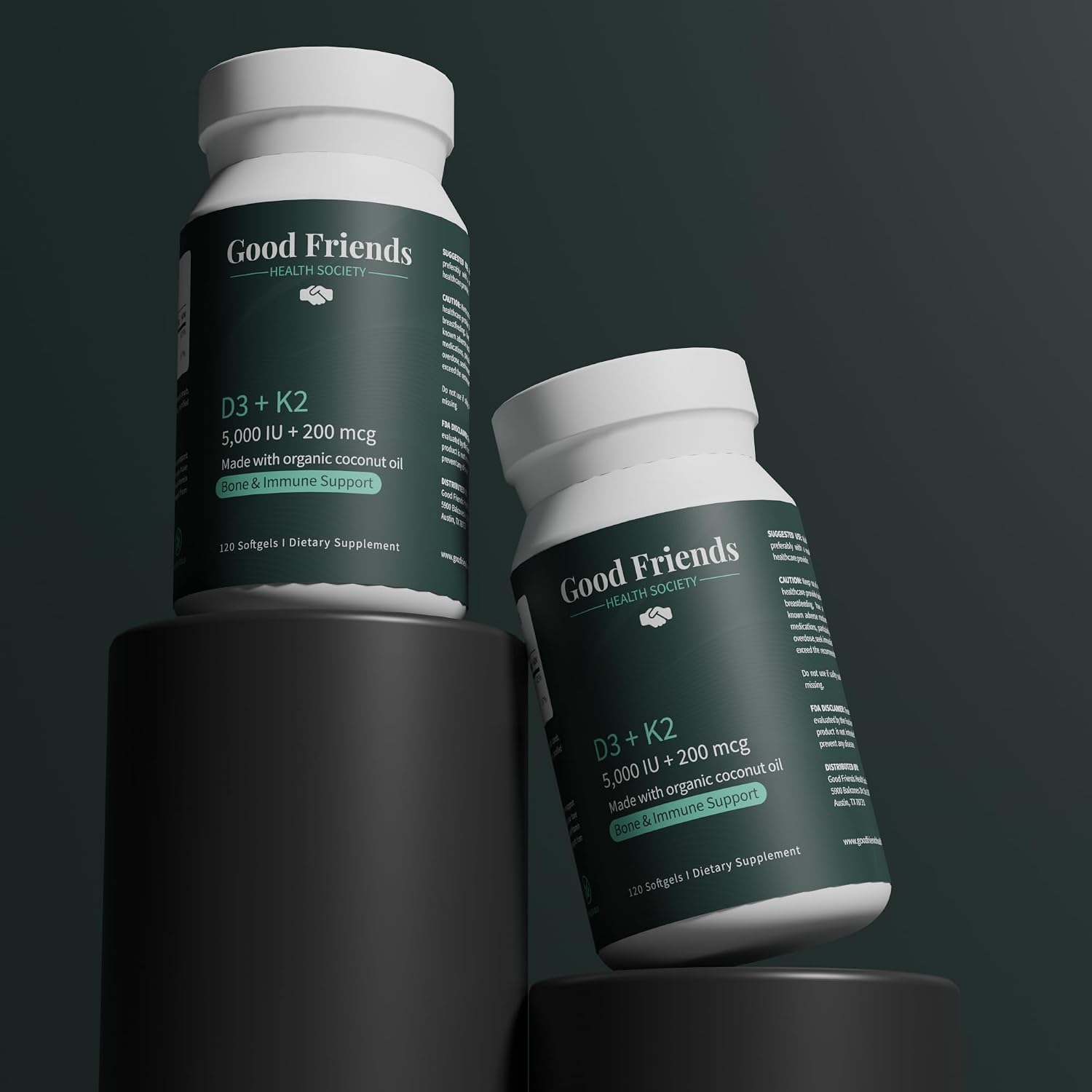 Good Friends Health - Vitamina D3 5000 UI + Vitamina K2 200 mcg - 120 Cápsulas Blandas Vegetales
