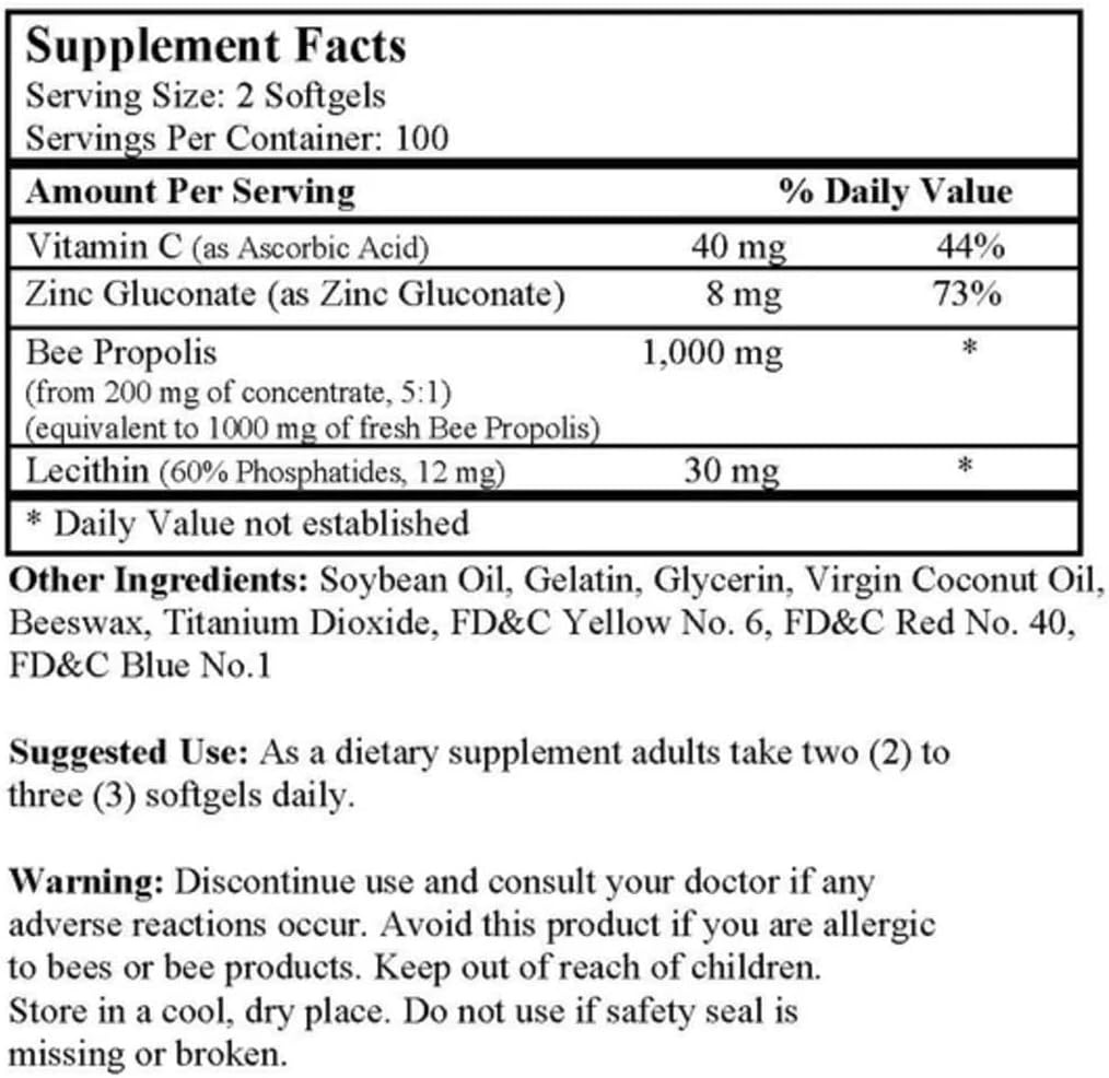 Nu-Health Super III Natural Bee Propolis, Vitamin C Zinc, 200 Softgels