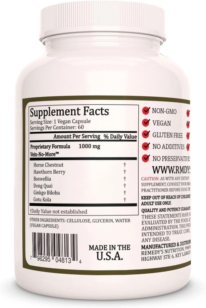 Vein No More | 1000 mg, 60 Cápsulas Veganas - Suplemento Herbal