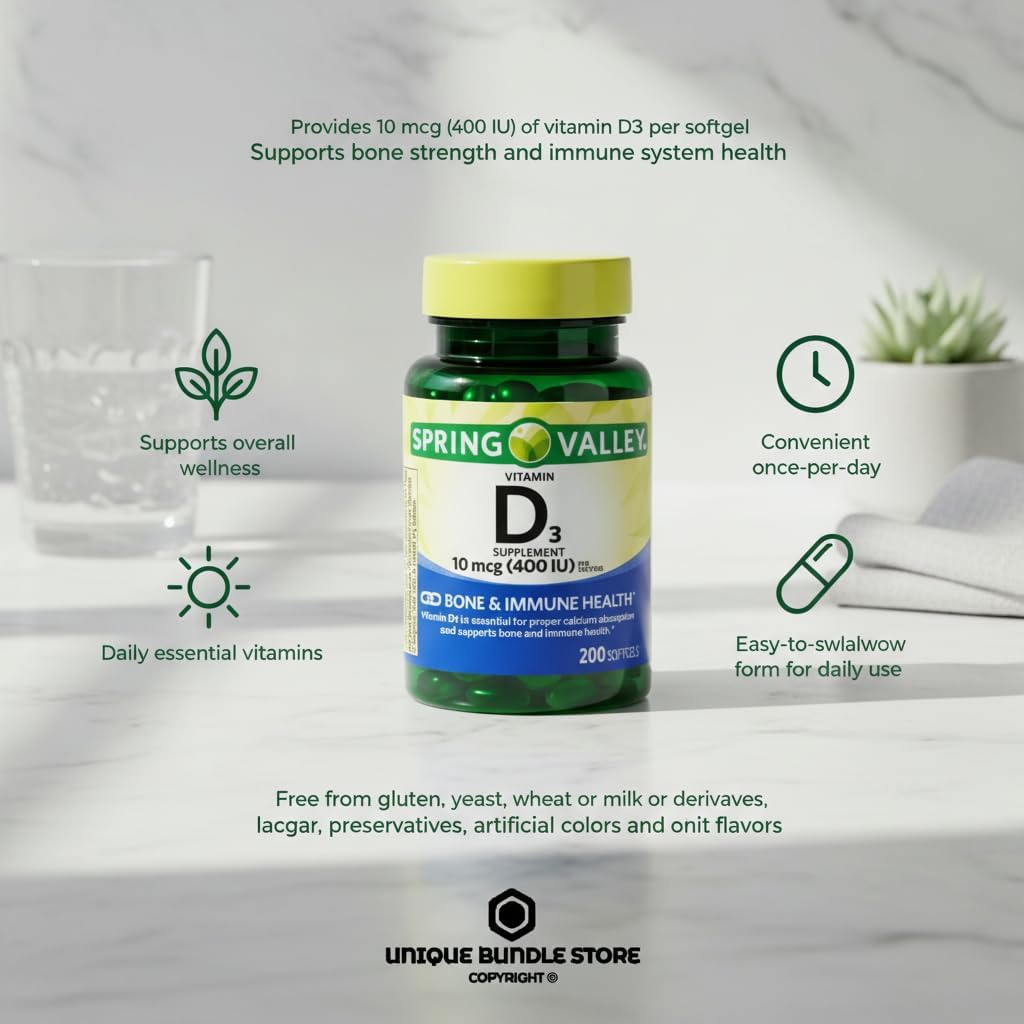 Vitamina D3 10 mcg (400 UI), 200 cápsulas blandas - Complemento alimenticio (Paquete de 1)
