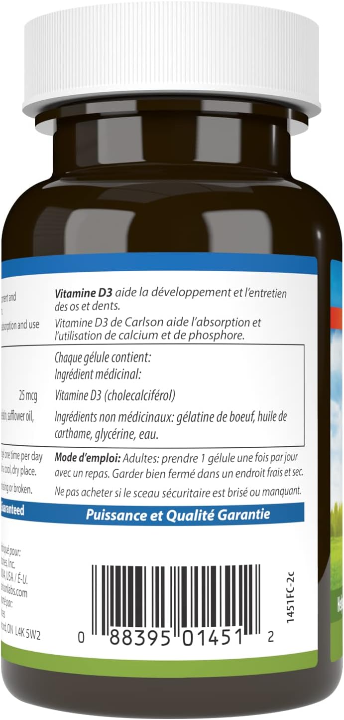 Carlson Vitamin D3 1000 IU - 100 Cápsulas Blandas