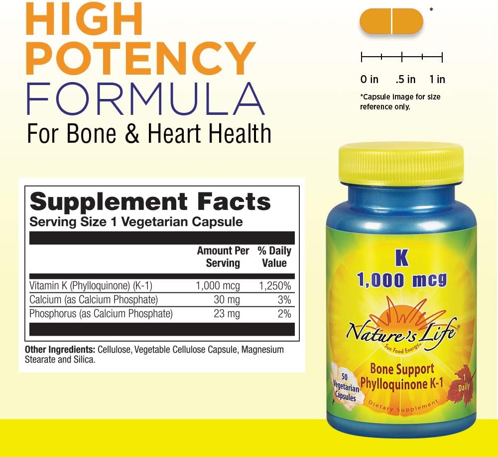 Nature's Life Vitamina K1 1000 mcg - 50 Cápsulas Vegetarianas