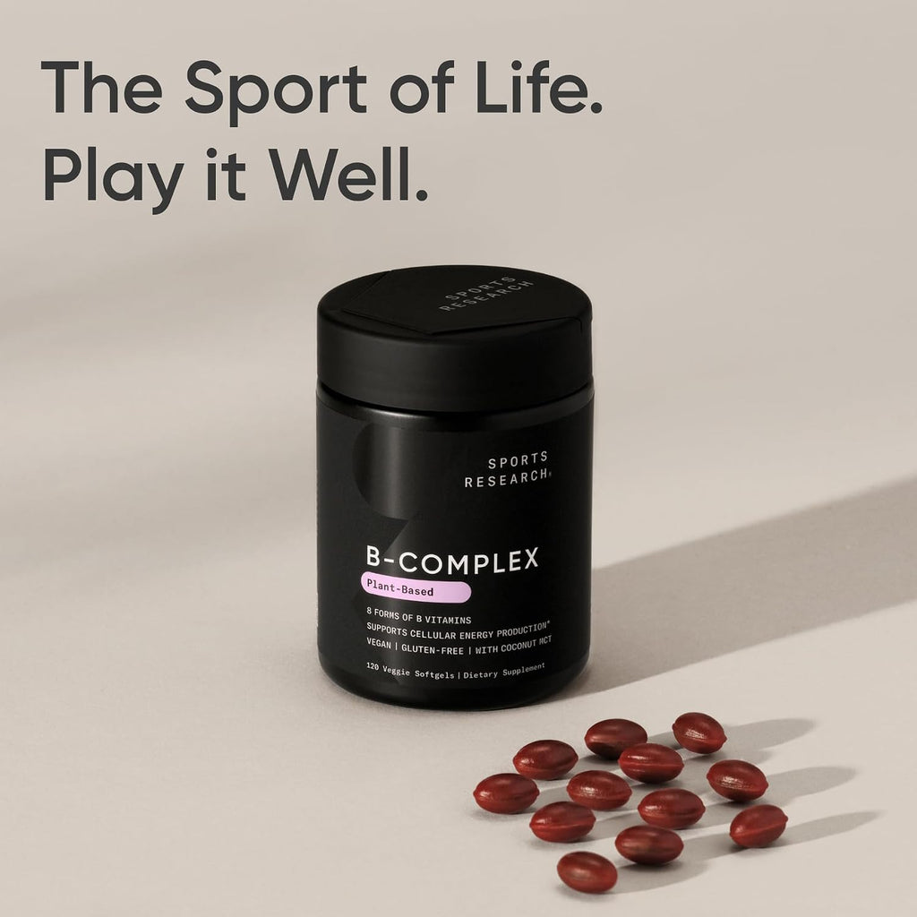 Sports Research Vitamin B-Complex - Complejo B completo con B12 metilada y folato - 120 cápsulas blandas veganas