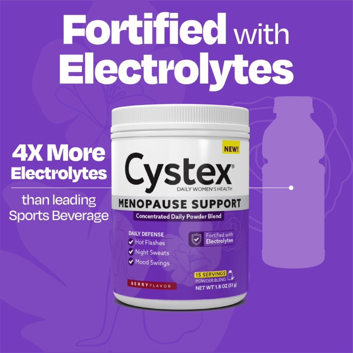 Cystex Menopause Support Powder - Mezcla en polvo con electrolitos para el apoyo diario durante la menopausia - Sabor a bayas - 15 porciones