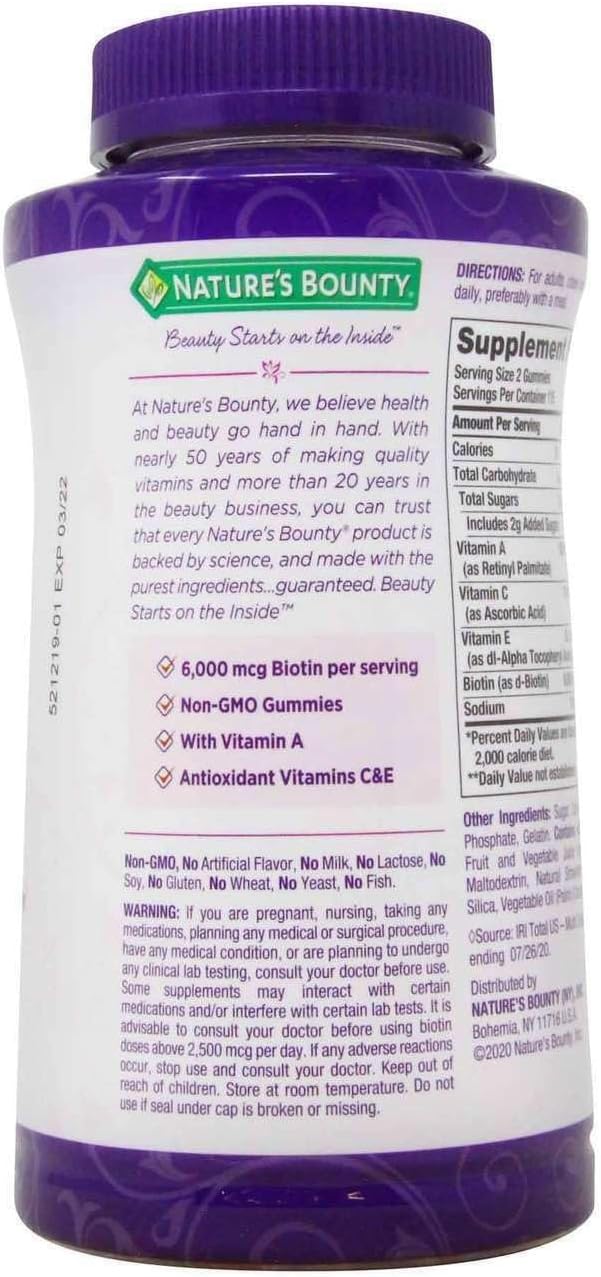 Nature's Bounty Hair, Skin & Nails Rapid Gummies con Biotina y Argán - 230 Gominolas