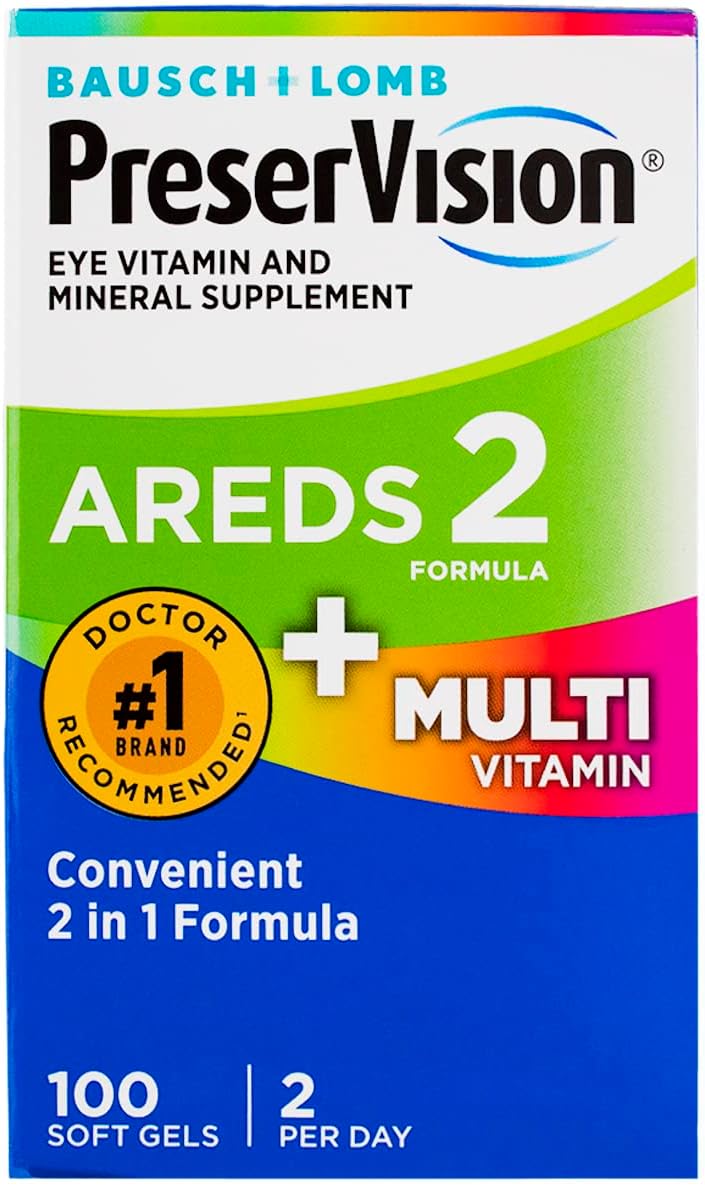 Bausch + Lomb PreserVision Suplemento Vitamínico Mineral para Ojos, 100 Cápsulas Blandas (Paquete de 2)
