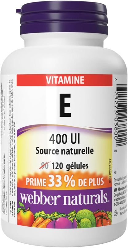Webber Naturals Vitamina E Fuente Natural – Sistema inmunitario: La vitamina E contribuye al funcionamiento normal – Image 2