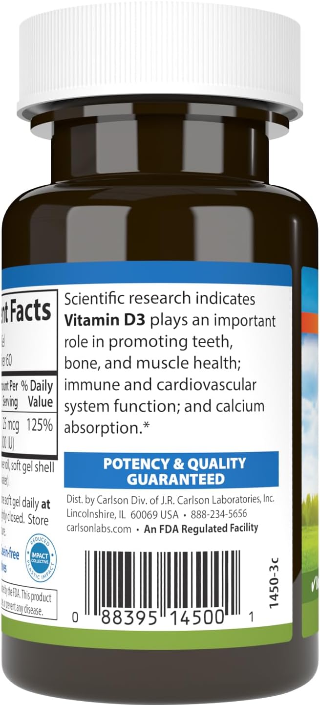 Carlson - Vitamina D3 1000 IU (25 mcg) - 60 Cápsulas Blandas
