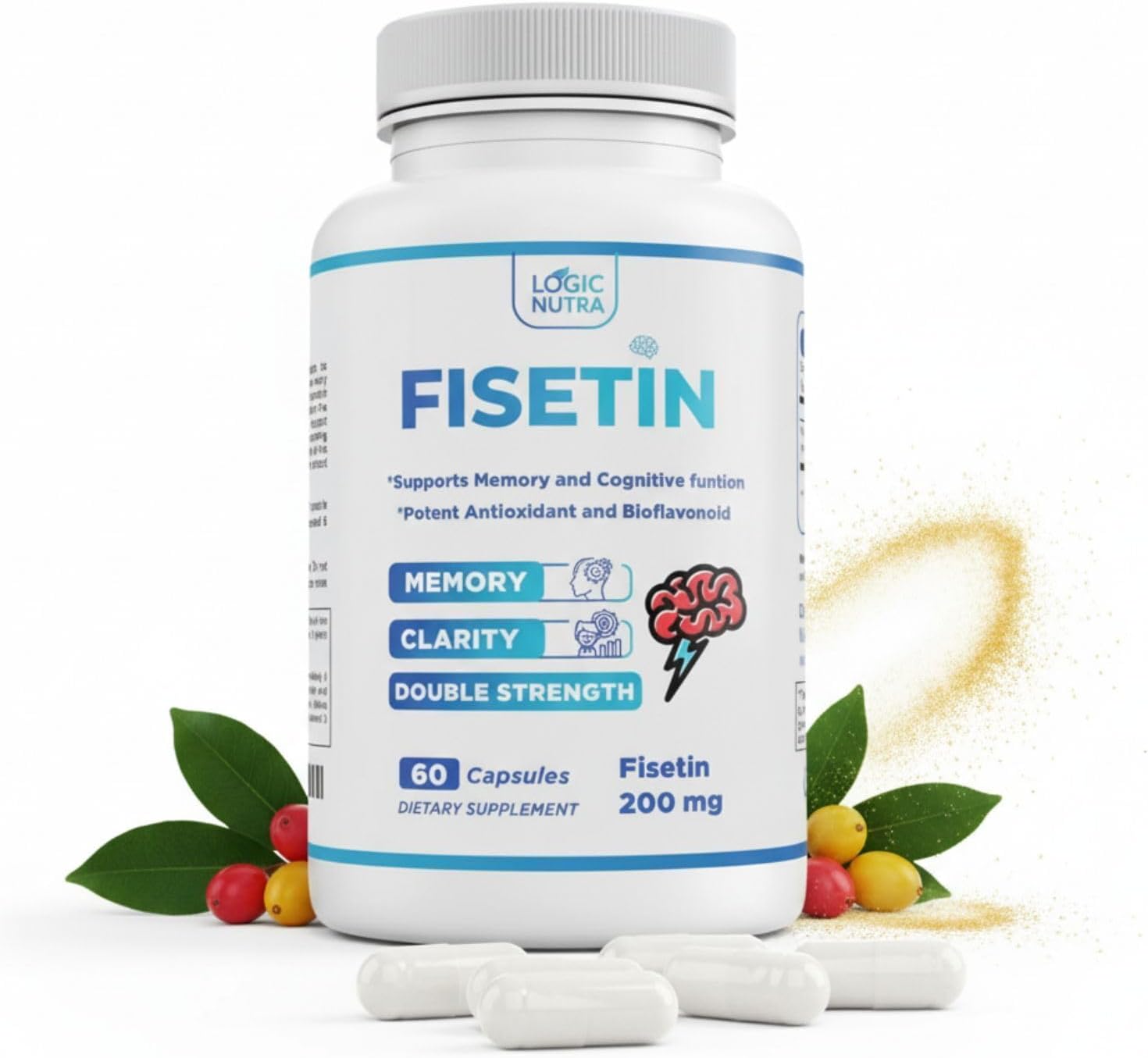 Logic Nutra Fisetina Doble Concentración - 200 mg por Cápsula - 60 Cápsulas - Suplemento Antioxidante