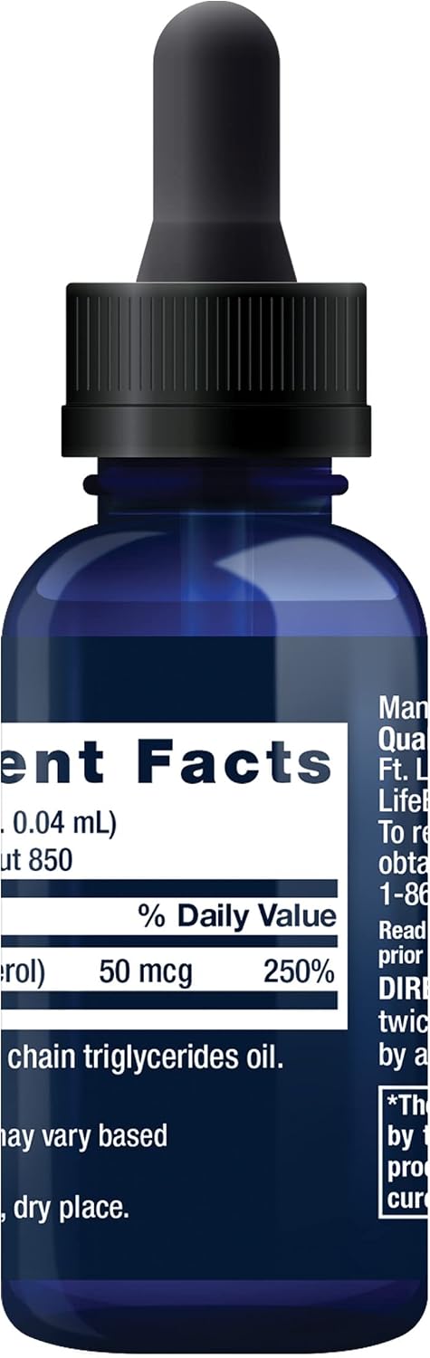 Life Extension Vitamina D3 Líquida, 50 mcg (2000 UI), Sin Sabor, Sin Gluten, No OGM, 29.57 ml