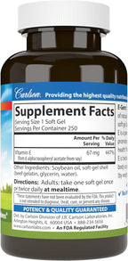 Carlson E-Gems, 100 UI, 250 cápsulas blandas - Vitamina E Natural