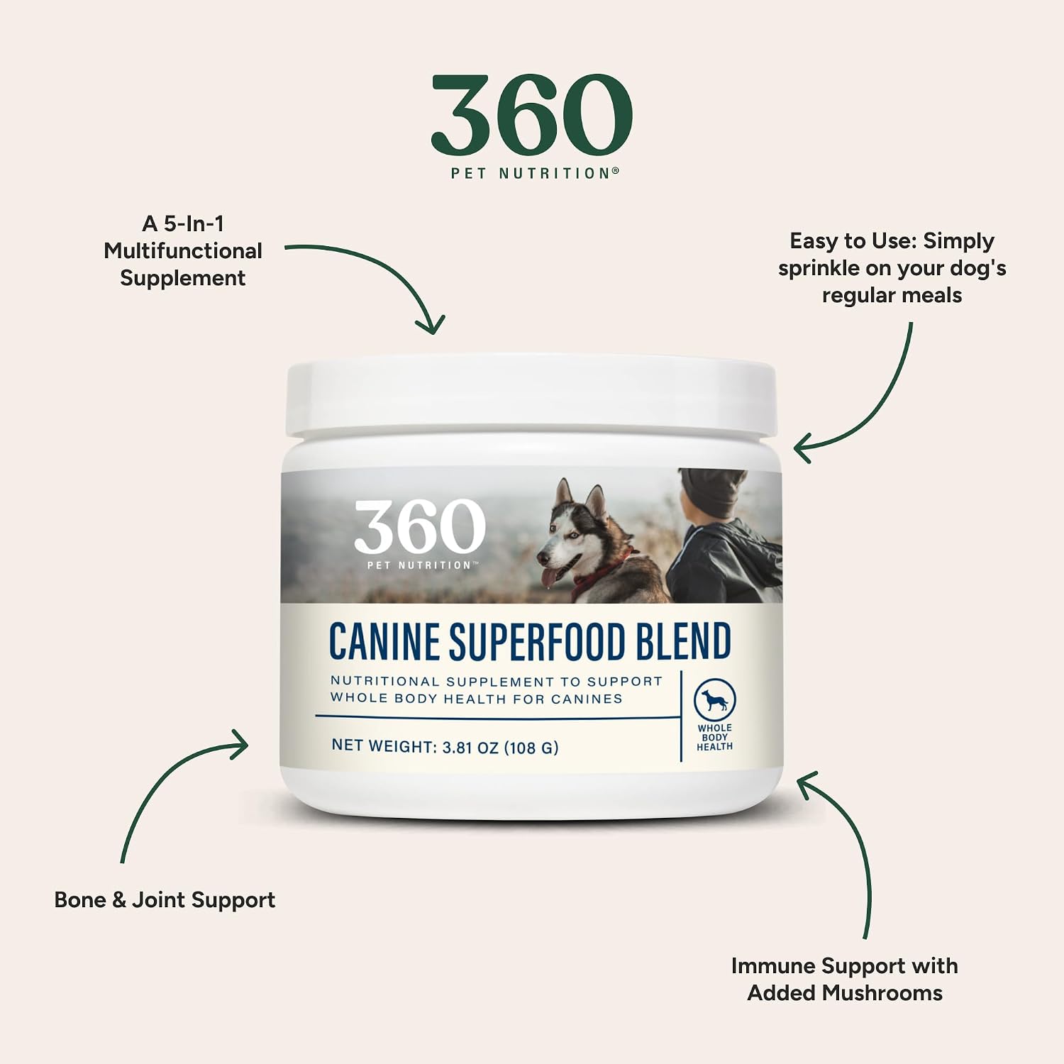 Canine Superfood Boost – Complemento alimenticio para perros, todas las etapas vitales, 30 raciones, sabor a carne