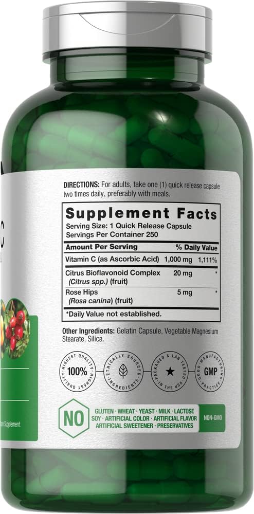 Horbäach Vitamina C 1000 mg con Bioflavonoides y Escaramujo - 250 Cápsulas
