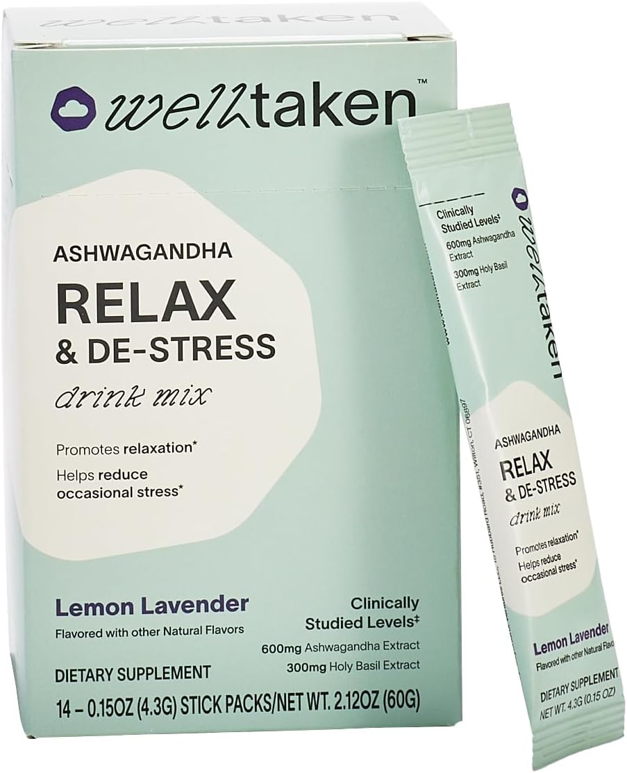 WellTaken Ashwagandha Relax & De-Stress Powder - Limón y Lavanda - 14 sobres