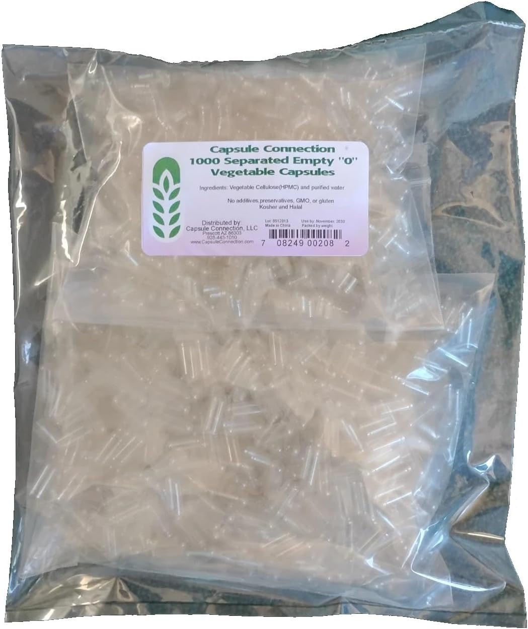Capsule Connection 1000 Cápsulas Vegetales Vacías Separadas, Tamaño "0", Bolsa de 1000 Unidades