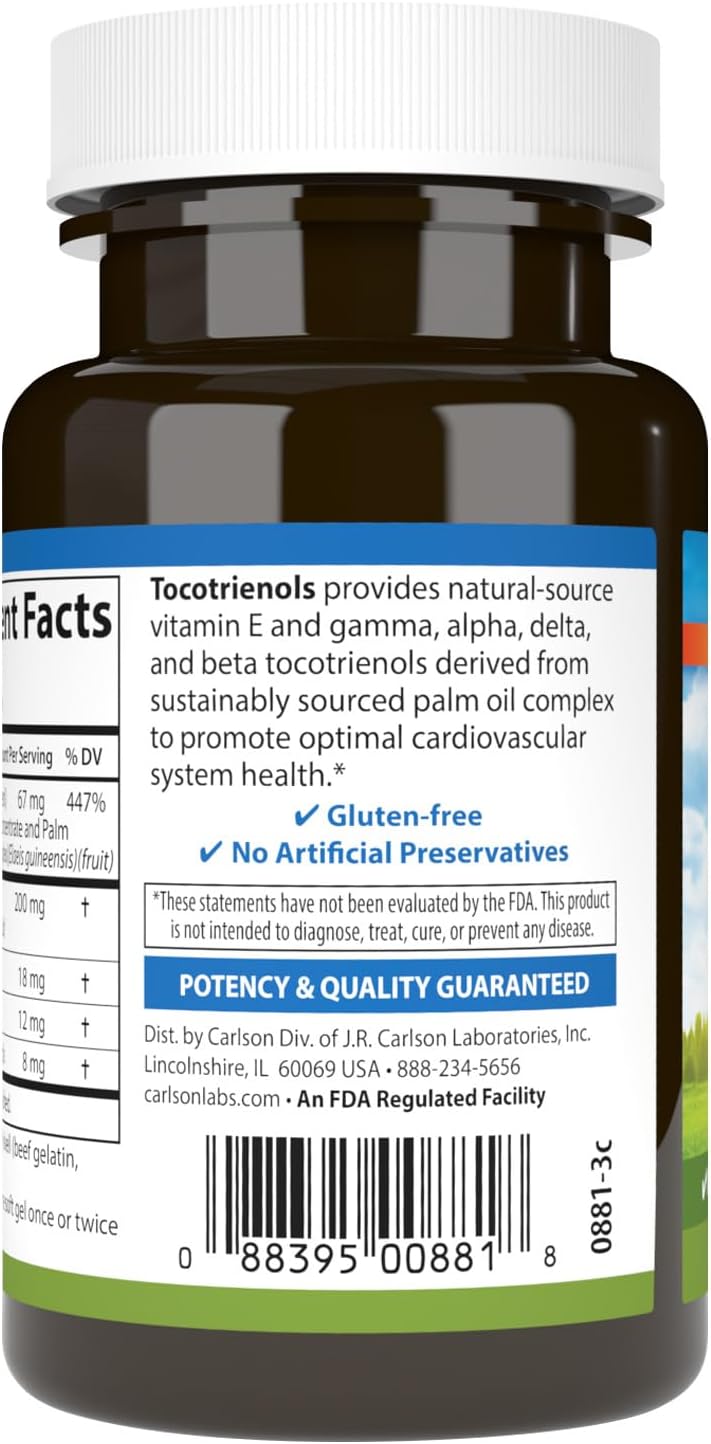 Carlson - Tocotrienoles, 40 mg, con Vitamina E Natural (Gamma, Alfa, Delta, Beta), 90 Cápsulas Blandas