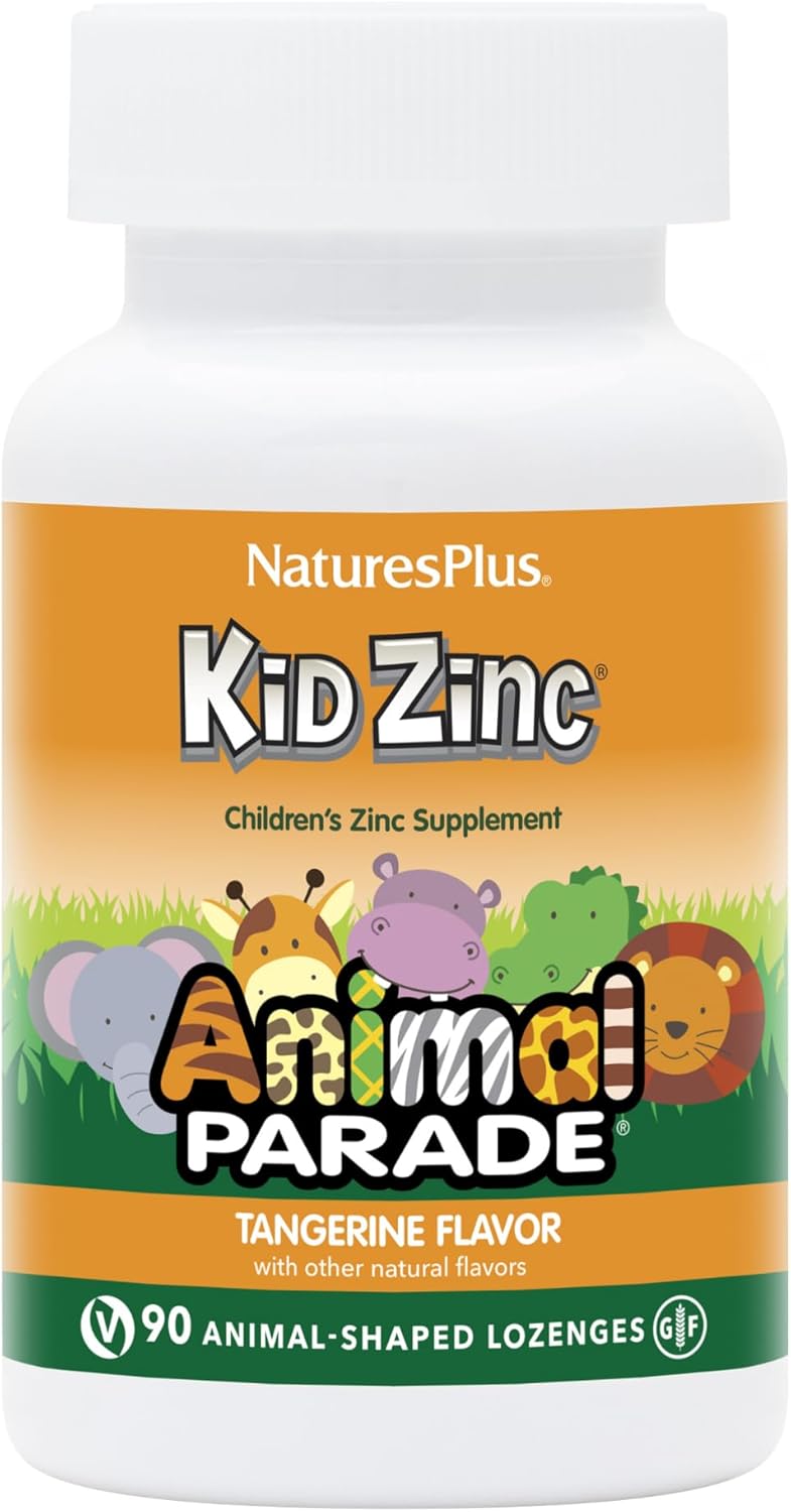 NaturesPlus Animal Parade KidZinc - Zinc Quelado Orgánicamente para Niños - 90 Pastillas Sabor Mandarina