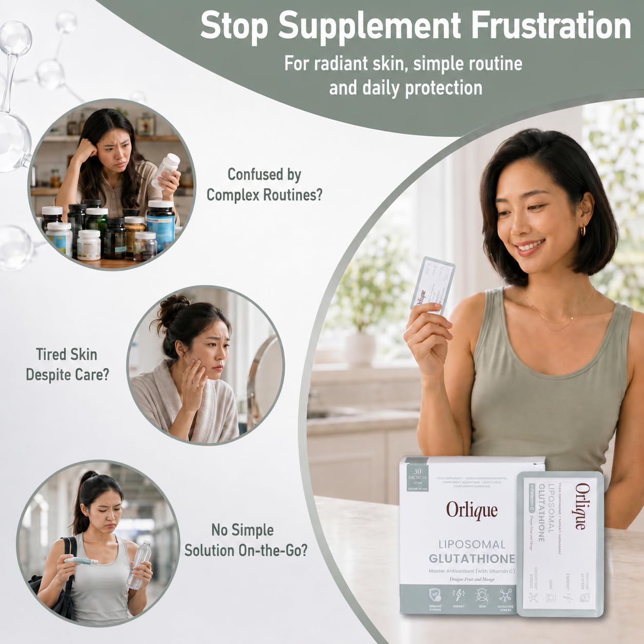 Orlique Liposomal Glutathione Supplement with Vitamin C | High-Potency Antioxidant for Immune Support, Cellular Protection, Detox & Energy | Vegan, Sugar-Free | Mango Dragon Fruit | 30 Sachets, 400mg