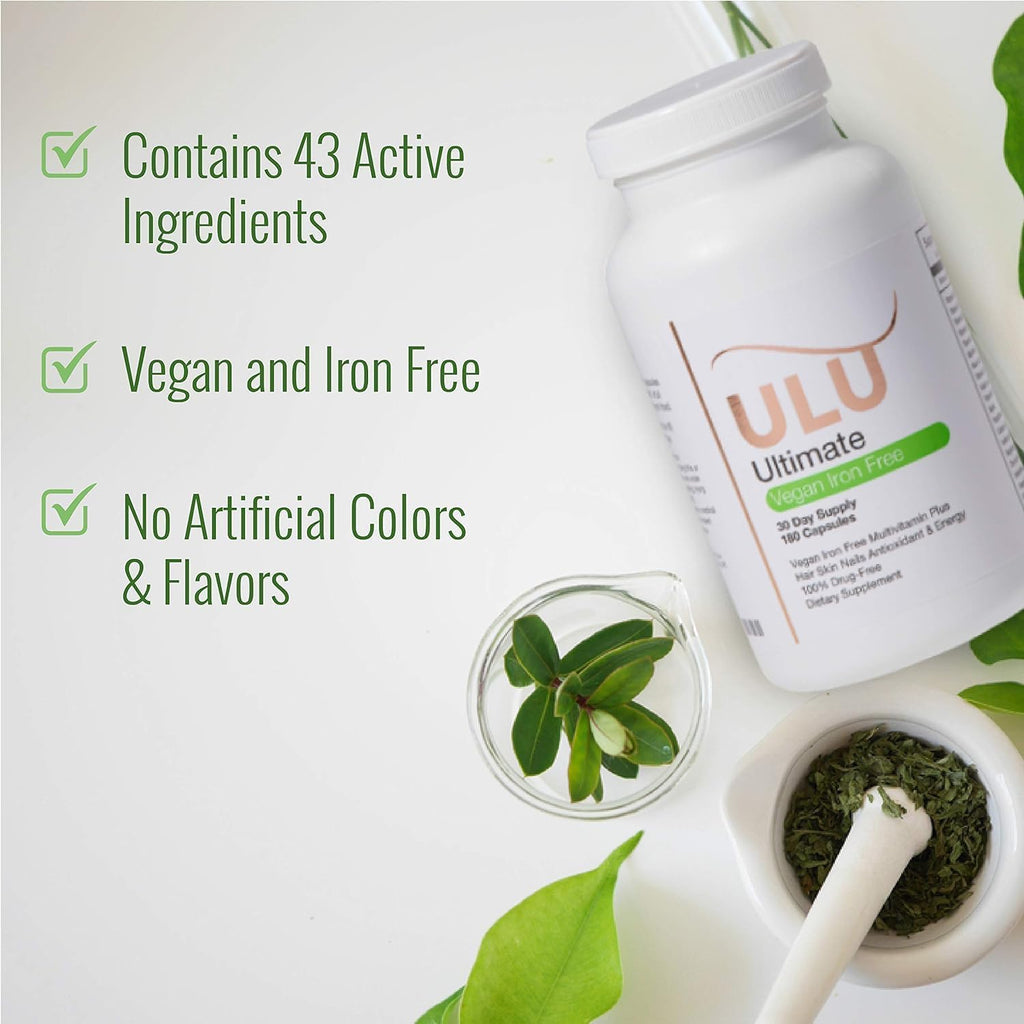 ULULIFE Multivitamínico Vegano Sin Hierro - Pack de 2 (360 Cápsulas) - Para Cabello, Piel, Uñas, Energía y Antioxidante
