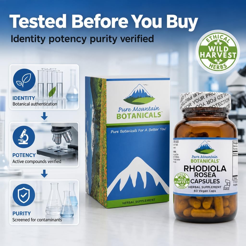 Pure Mountain Botanicals Rhodiola Rosea 250mg - 60 Cápsulas Veganas