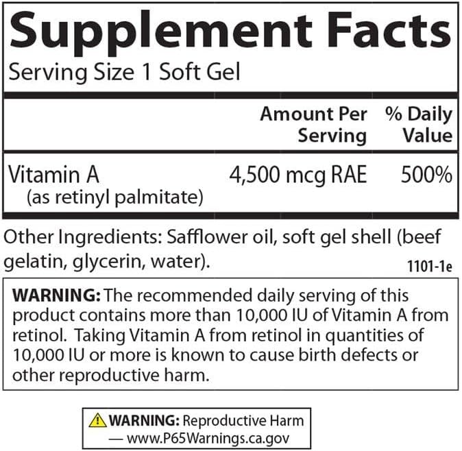 Carlson Labs Vitamina A Palmitato, 15000 UI, 120 Cápsulas Blandas