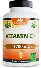 NaturaLife Labs Vitamina C con Vitamina D3, Zinc, Saúco y Jengibre – 1.700 mg por ración – 100 Cápsulas Veganas