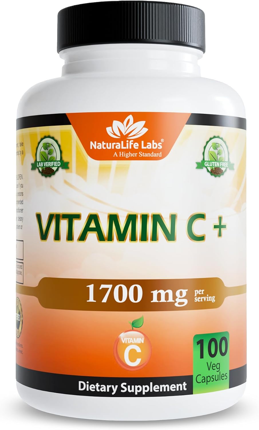 NaturaLife Labs Vitamina C con Vitamina D3, Zinc, Saúco y Jengibre – 1.700 mg por ración – 100 Cápsulas Veganas