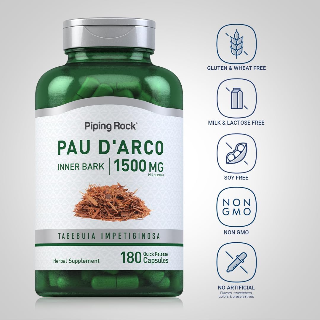 Piping Rock Pau D'Arco Cápsulas | 1500 mg | 180 Comprimidos | Corteza Interna