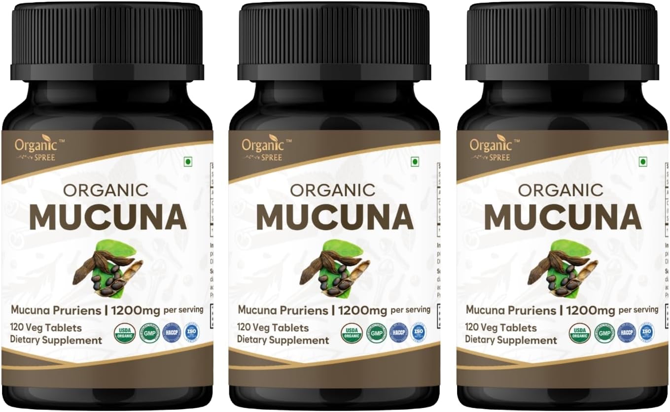 ORGANIC SPREE Comprimidos de Mucuna - USDA Orgánico, Apoya la Energía y el Bienestar General*, 120 Comprimidos - Paquete de 3