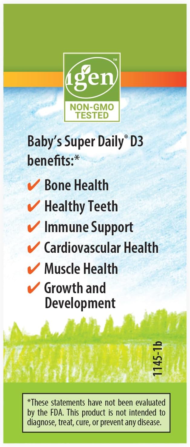 Carlson - Baby's Plant-Based Super Daily D3, Gotas de vitamina D3 vegetal para bebés, 400 UI (10 mcg) por gota, 90 gotas