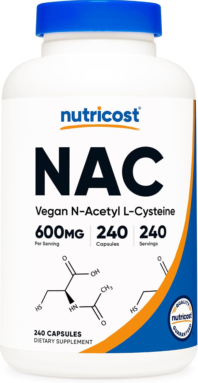 Nutricost N-Acetilcisteína (NAC) 600mg, 240 Cápsulas Vegetarianas - Vegano, Sin OGM, Sin Gluten
