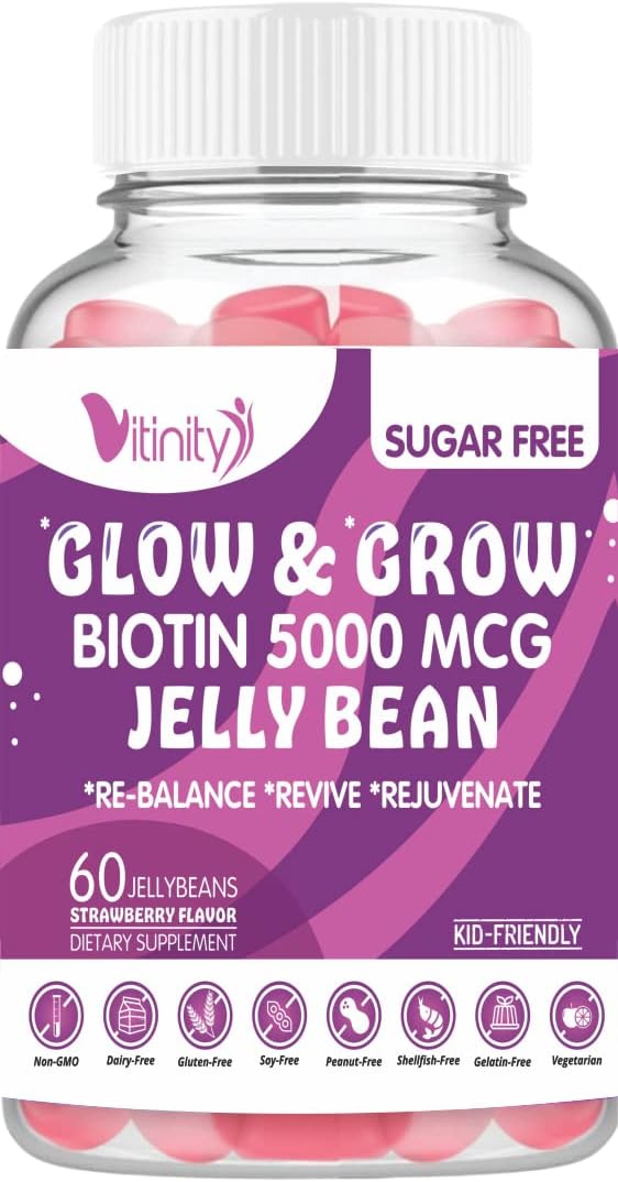 VITINITY Biotin 5000 mcg Extra Strength - Gominolas sin azúcar - 60 unidades (30 días)