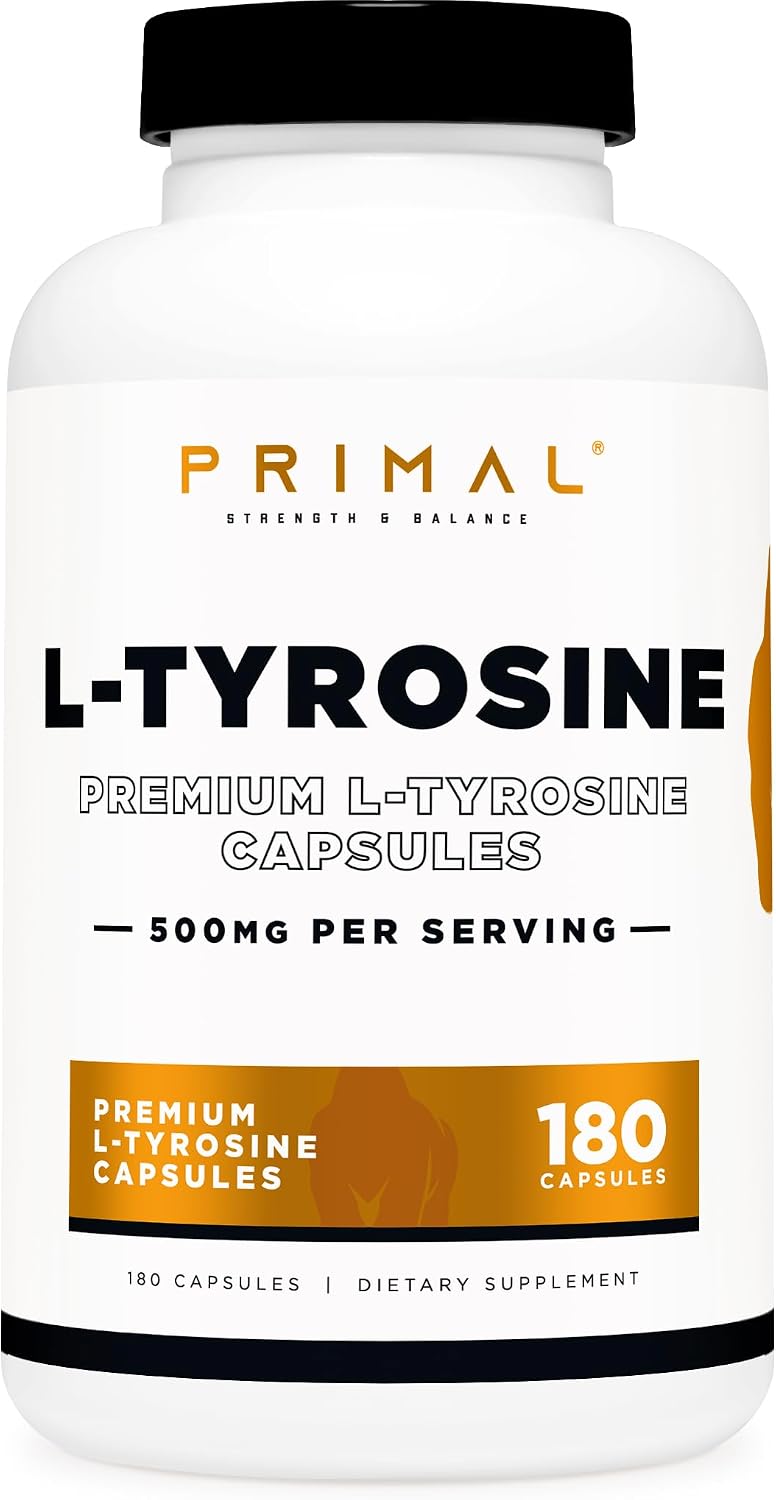 Primal L-Tyrosine Cápsulas (180 Cápsulas / 500 mg por Porción) | Suplemento de Aminoácido Tirosina
