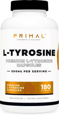 Primal L-Tyrosine Cápsulas (180 Cápsulas / 500 mg por Porción) | Suplemento de Aminoácido Tirosina
