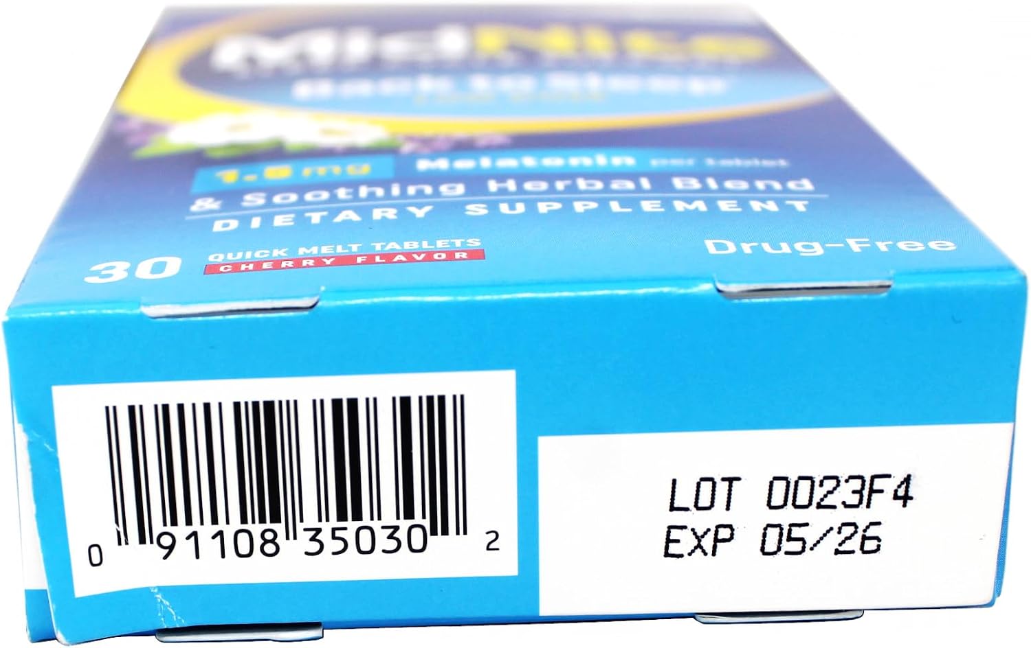 MidNite Melatonina Baja Dosis 1.5 mg con Mezcla Herbal – 30 Comprimidos de Fusión Rápida (Pack de 4)