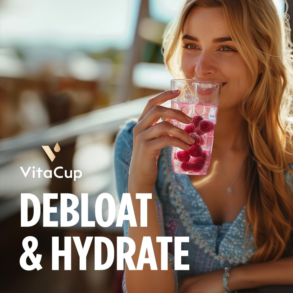 VitaCup Super H2O Mezcla en Polvo para Alivio de la Hinchazón y Salud Digestiva, con Probióticos, Prebióticos, Vitaminas C y B, Sabor a Bayas, 32 Sobres