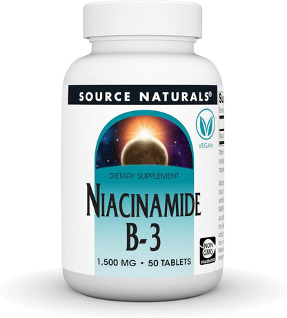 Source Naturals Niacinamida B-3, 1500 mg, 50 – Metabolismo energético normal: la niacina contribuye al metabolismo – Image 1
