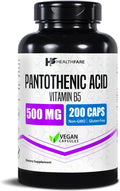 Healthfare Ácido Pantoténico 500mg Vitamina B5 | 200 Cápsulas Veganas