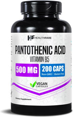Healthfare Ácido Pantoténico 500mg Vitamina B5 | 200 Cápsulas Veganas